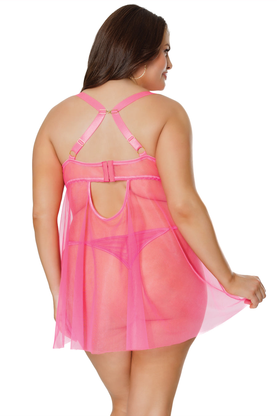 Coquette - 24112 PLUS - Babydoll & Thong - Pink/Yellow - Stag Shop