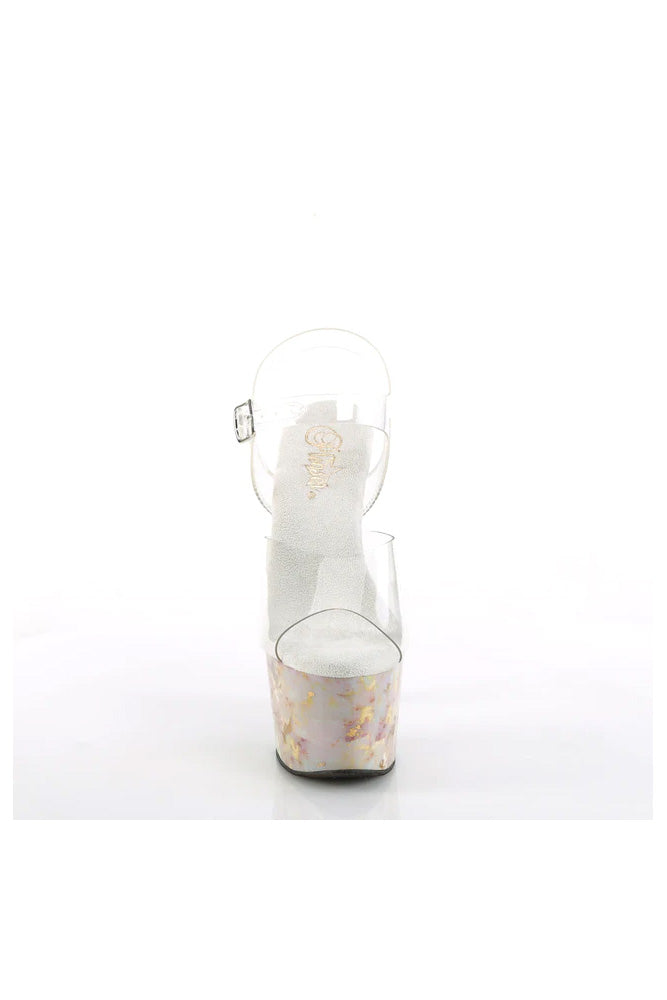 Pleaser USA - 7" Marble Print Heel - Clear/Blush - Stag Shop