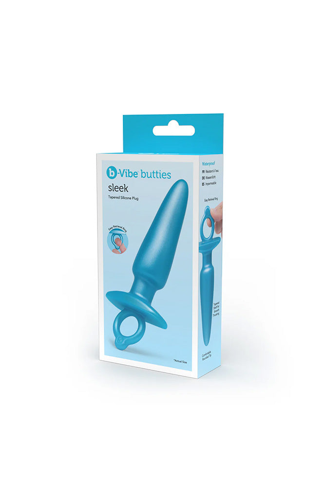 b-Vibe - Butties - Sleek Tapered Silicone Anal Plug - Blue - Stag Shop