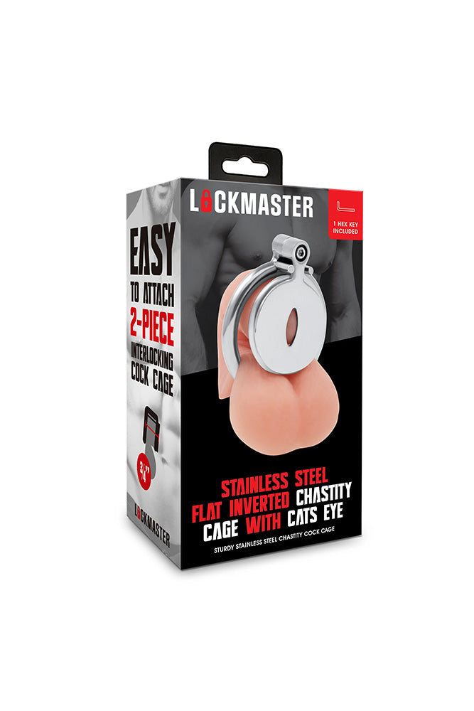 Electric Eel - Lockmaster - Stainless Steel Flat Inverted Chastity Cage With Cats Eye - Stag Shop