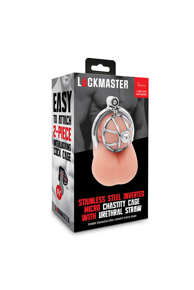 Electric Eel - Lockmaster - Stainless Steel Inverted Micro Chastity Cage With Urethral Straw - Stag Shop