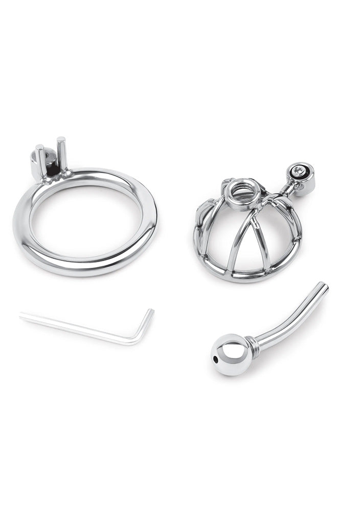 Electric Eel - Lockmaster - Stainless Steel Inverted Micro Chastity Cage With Urethral Straw - Stag Shop