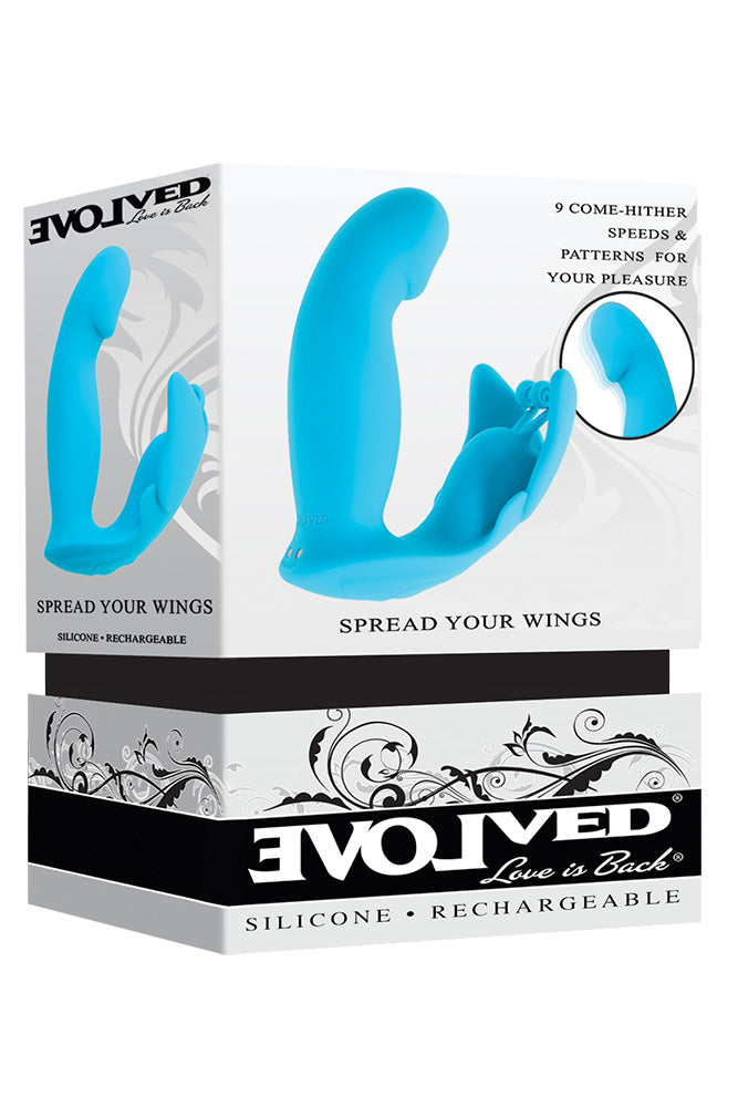Evolved Novelties - Spread Your Wings Dual Vibrator With Come-Hither Motion - Turquoise - Stag Shop