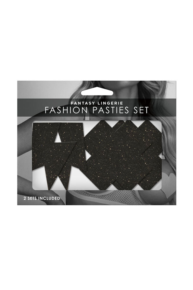 Fantasy Lingerie - Black Glitter Cross & Lightning Bolt Pasties Set - 2 Pair - Stag Shop