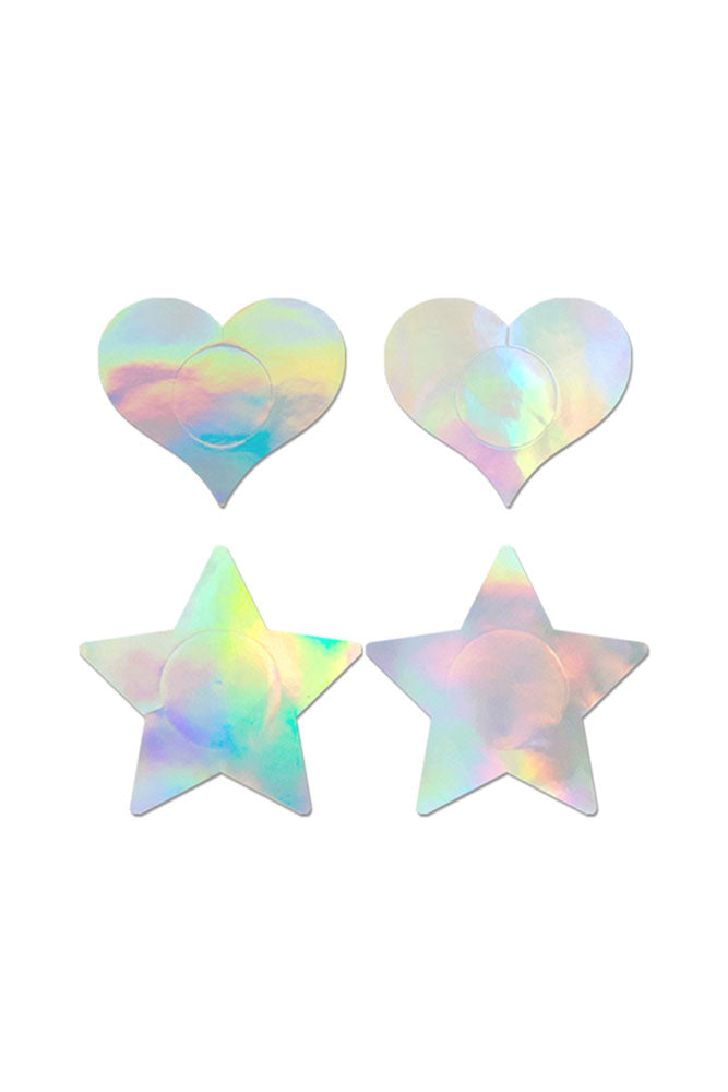 Fantasy Lingerie - Holographic Star & Heart Pasties Set - 2 Pair - Stag Shop