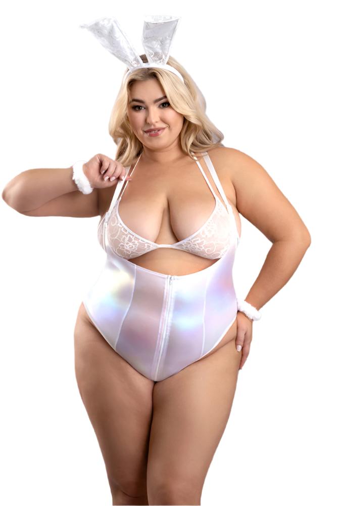 Fantasy Lingerie - Play - Bunny Hills Costume Set - White - Plus Size - Stag Shop
