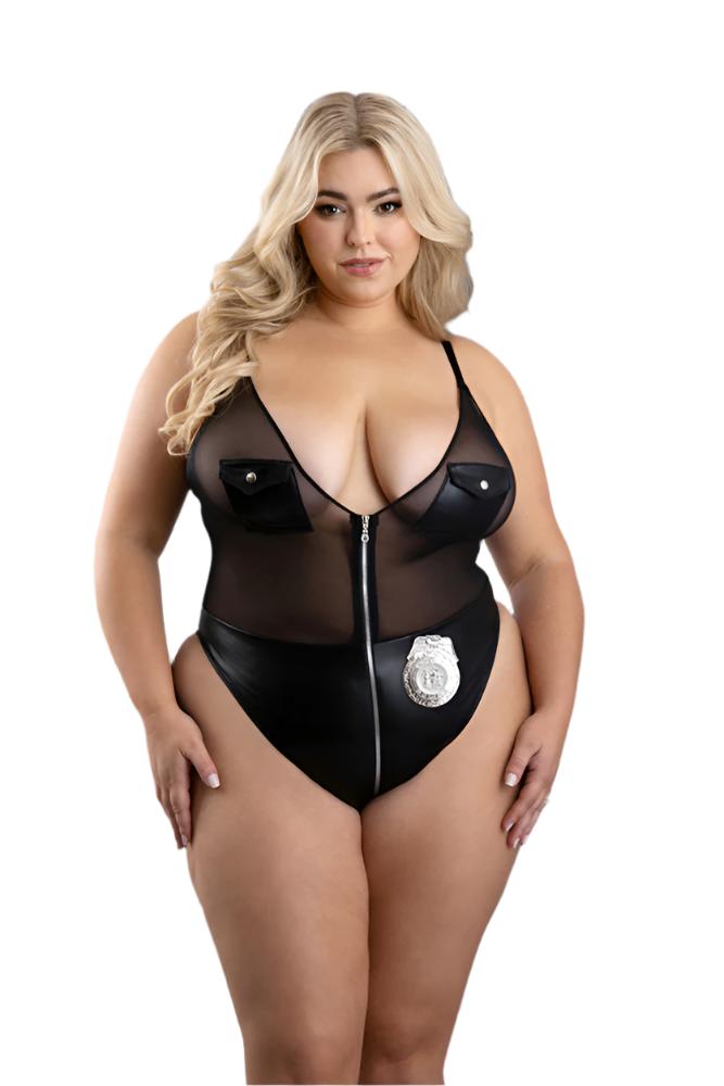 Fantasy Lingerie - Play - Night Shift Security Costume Teddy - Black - Plus Size - Stag Shop