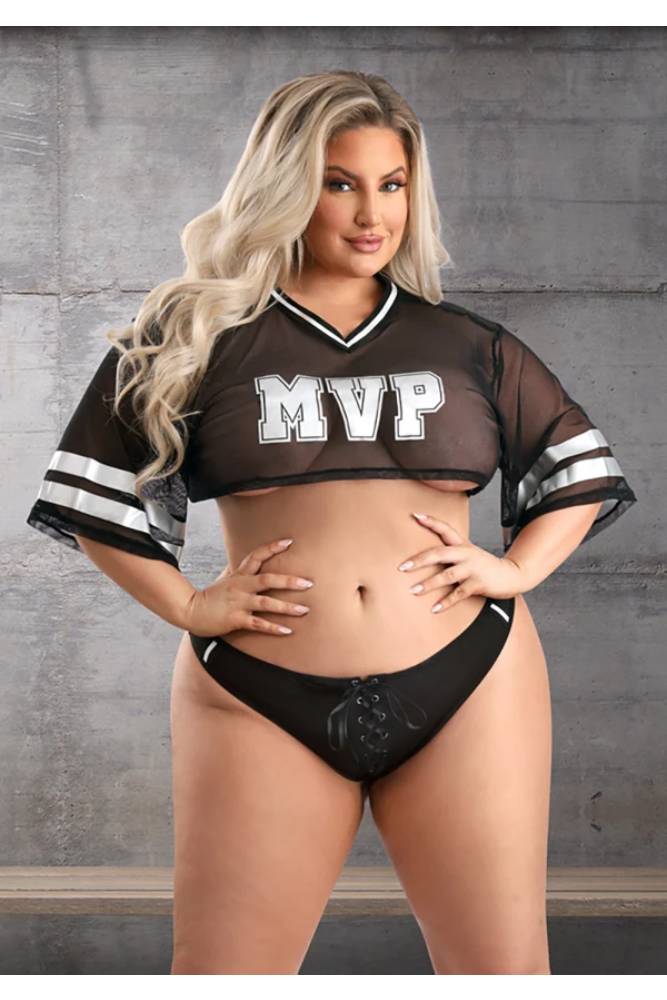Fantasy Lingerie - Play - Real MVP Football Fan Costume Set - Plus Size - Black - Stag Shop