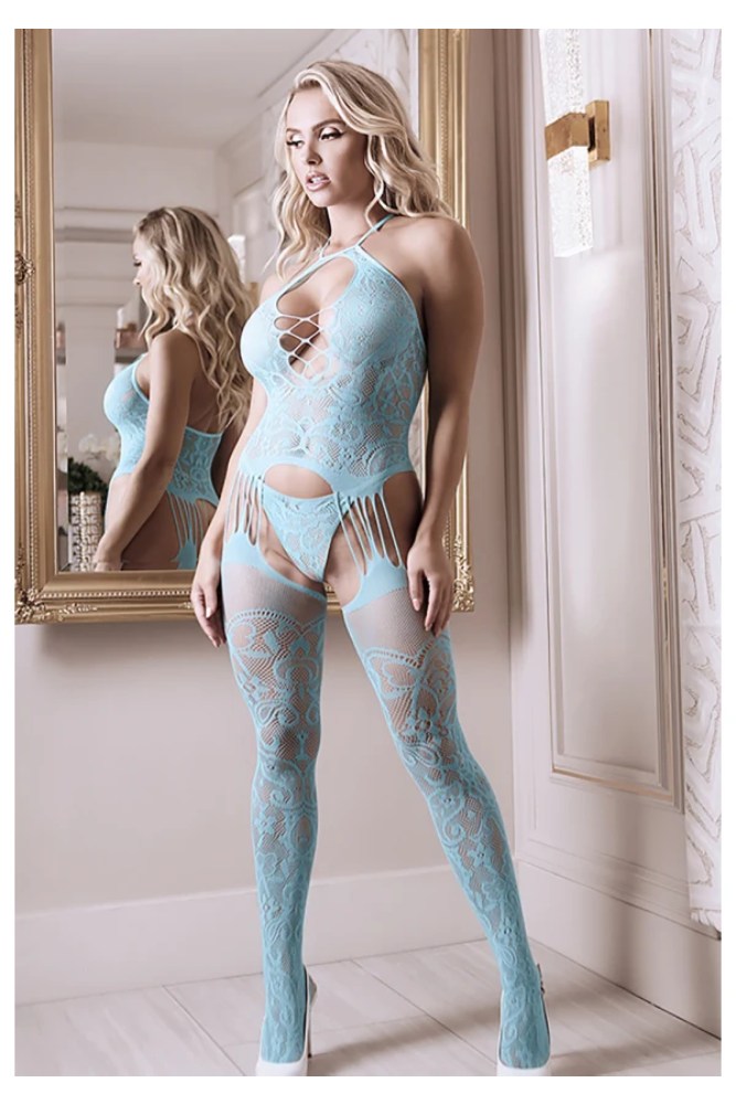 Fantasy Lingerie - Sheer Fantasy - On Cloud 9 Bodystocking & G-String - Blue - OS - Stag Shop