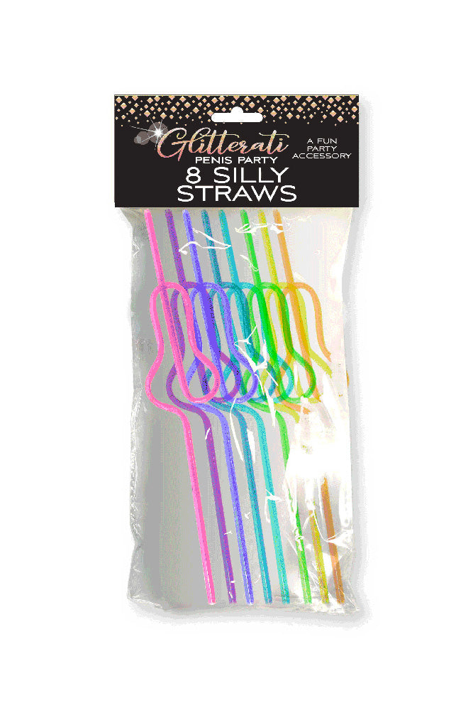Little Genie - Glitterati Penis Silly Straws - 8pk - Stag Shop