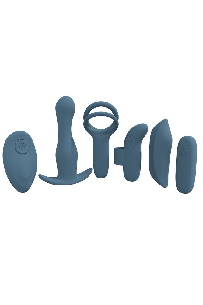 Shots Toys - Loveline - Supreme Weekend Interchangeable Remote Controlled Pleasure Kit - Blue - Stag Shop