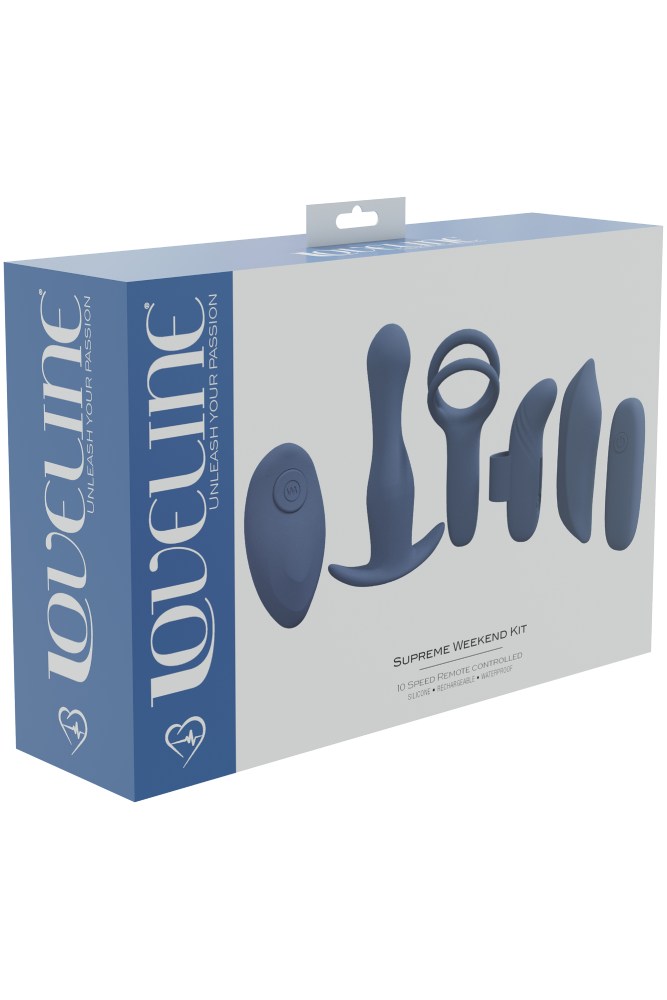 Shots Toys - Loveline - Supreme Weekend Interchangeable Remote Controlled Pleasure Kit - Blue - Stag Shop