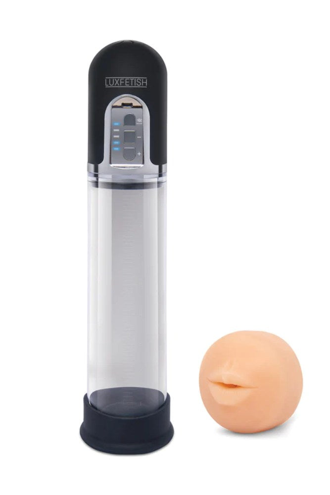 Electric Eel - Lux Fetish - 2-in-1 Blowjob Auto Sucker & Penis Enlarger Pump - Clear/Black - Stag Shop