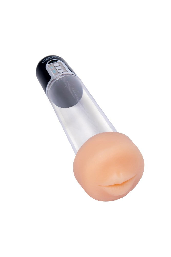 Electric Eel - Lux Fetish - 2-in-1 Blowjob Auto Sucker & Penis Enlarger Pump - Clear/Black - Stag Shop