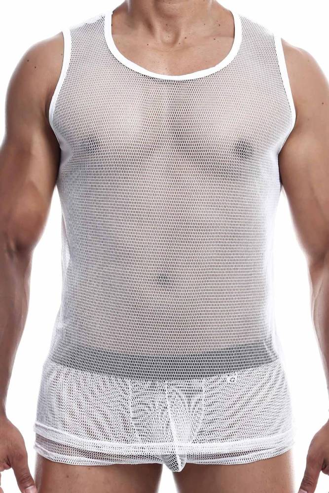Male Basics - Fishnet Tank Top - White - MBL61 - Stag Shop