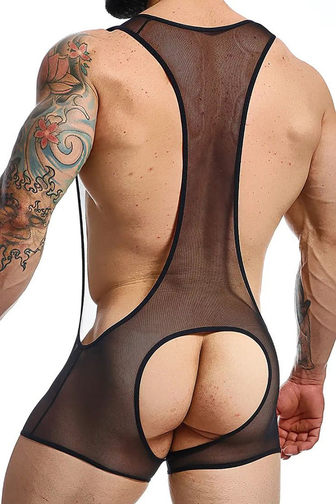Male Basics - Open Back Mesh Singlet - Black - Various Sizes - MBL64 - Stag Shop