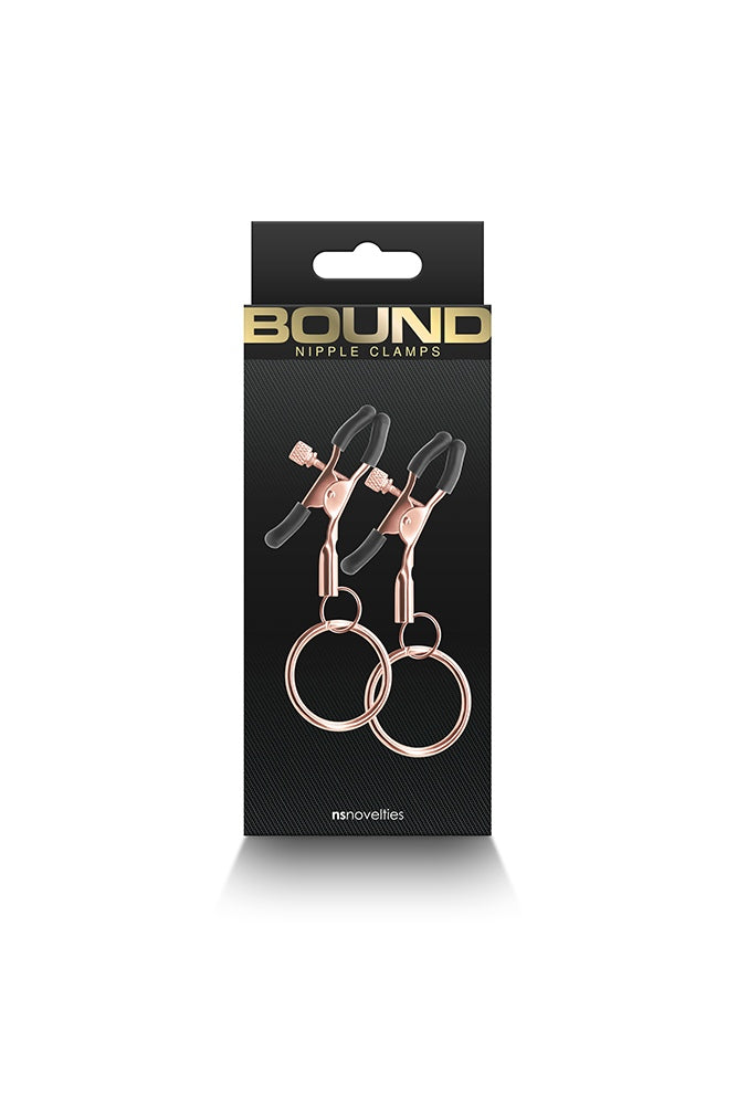 NS Novelties - Bound - Nipple Clamps with Rings - Rose Gold/Black - Stag Shop