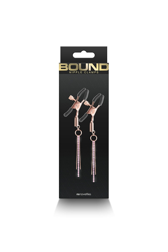 NS Novelties - Bound - Rhinestone & Chain Nipple Clamps - Rose Gold/Black - Stag Shop