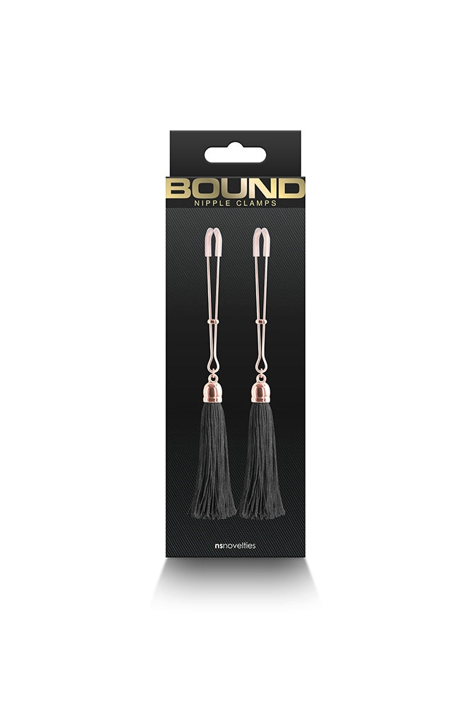 NS Novelties - Bound - Tassel Nipple Clamps - Rose Gold/Black - Stag Shop