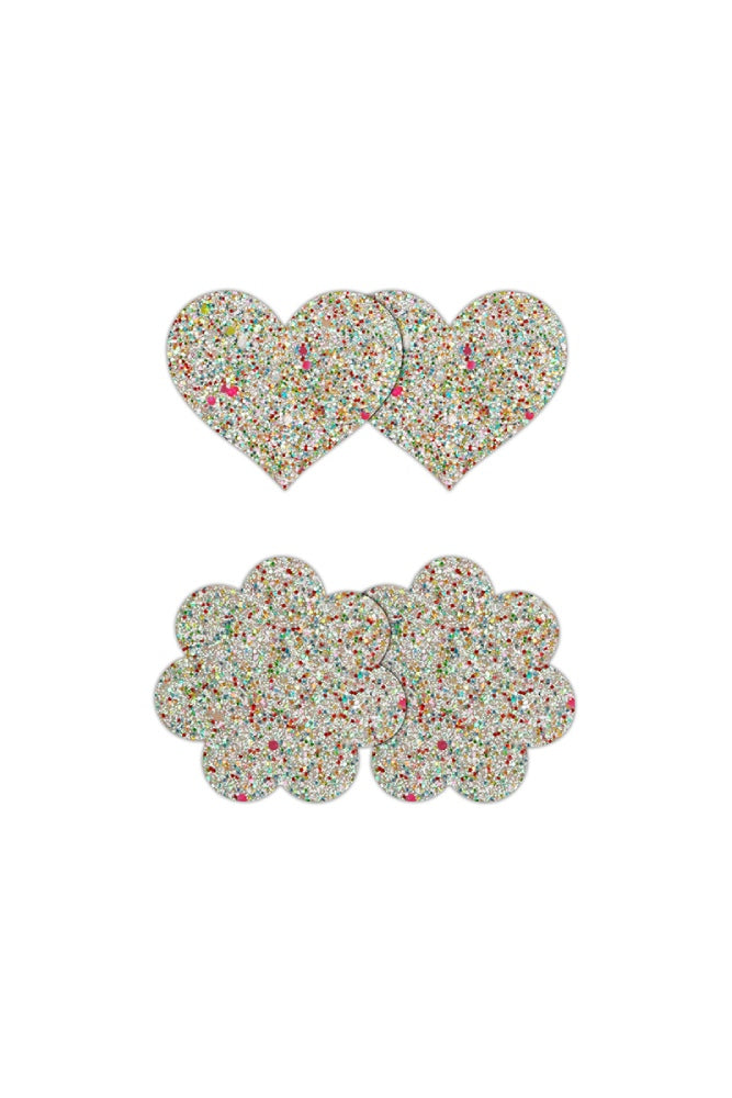 NS Novelties - Pretty Pasties - Heart & Flower Glow in the Dark Glitter Pasties - 2 Pair - Stag Shop