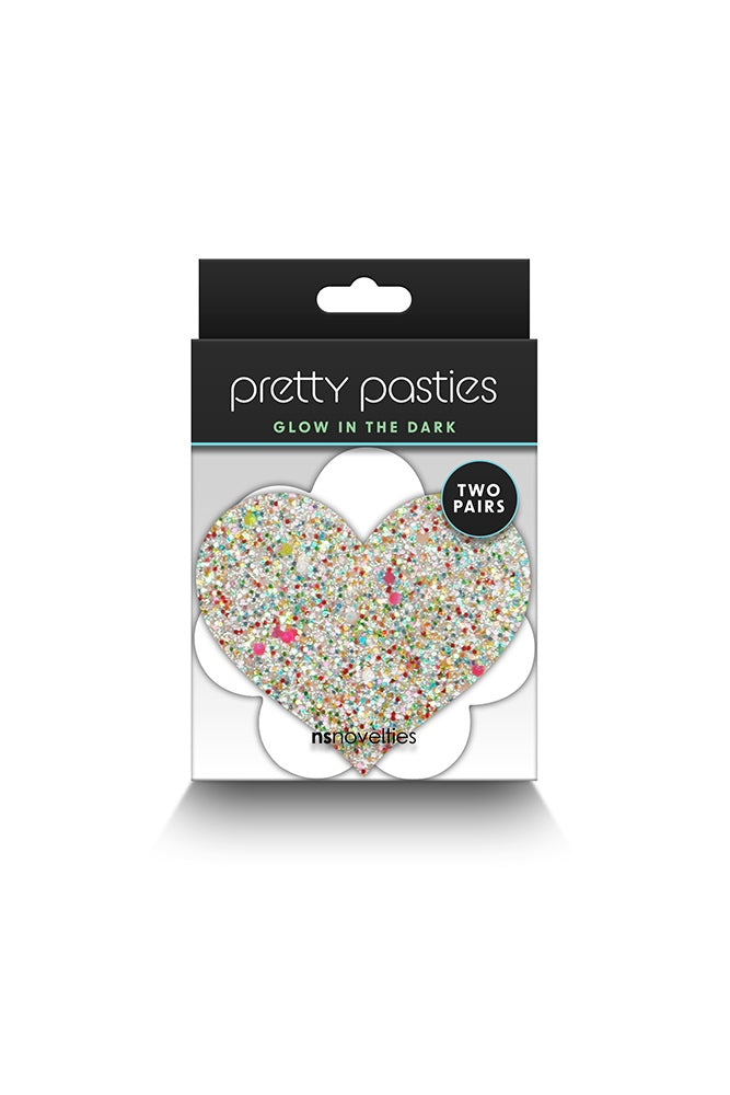 NS Novelties - Pretty Pasties - Heart & Flower Glow in the Dark Glitter Pasties - 2 Pair - Stag Shop