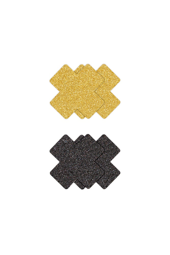 NS Novelties - Pretty Pasties - Cross Glitter Pasties 2 Pair - Black/Gold - Stag Shop