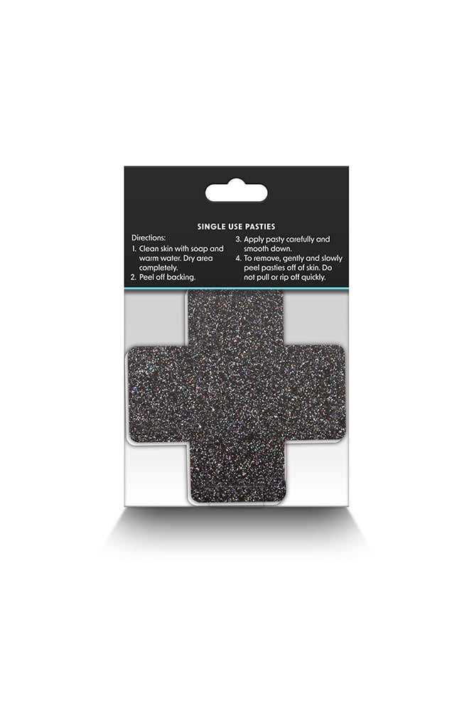 NS Novelties - Pretty Pasties - Cross Glitter Pasties 2 Pair - Black/Gold - Stag Shop