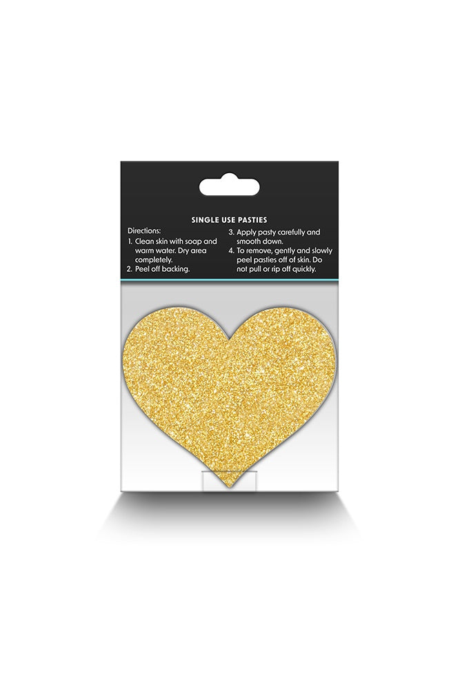 NS Novelties - Pretty Pasties - Heart Glitter Pasties 2 Pair - Black/Gold - Stag Shop