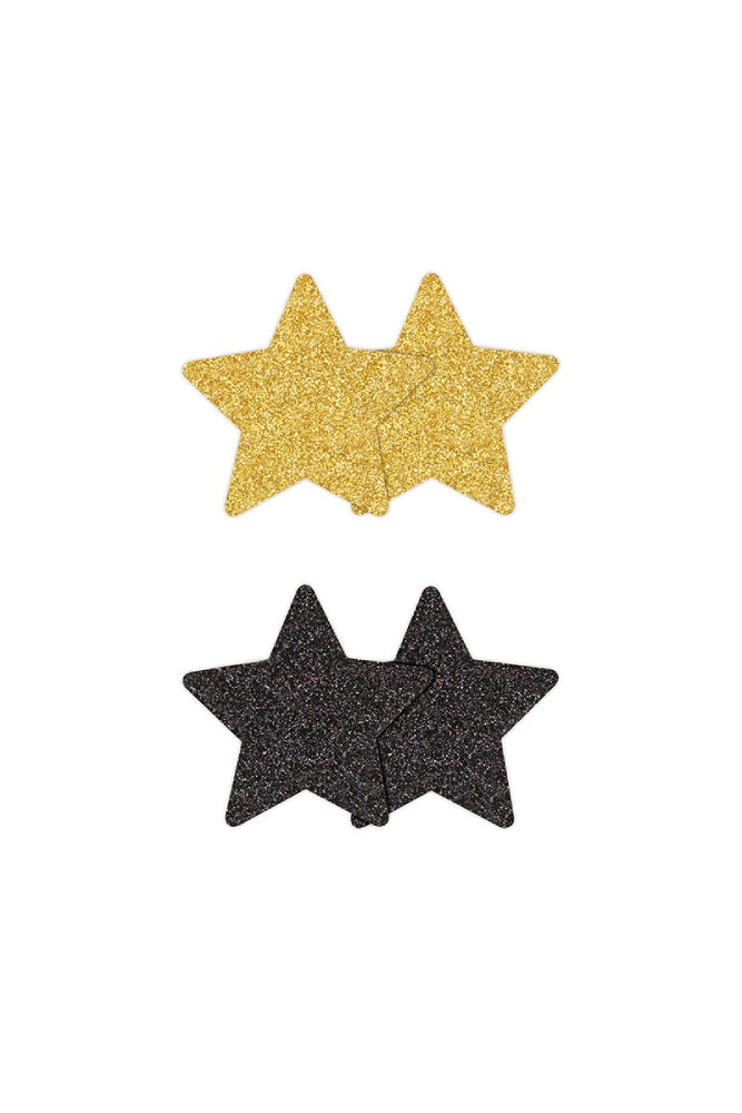 NS Novelties - Pretty Pasties - Star Glitter Pasties 2 Pair - Black/Gold - Stag Shop