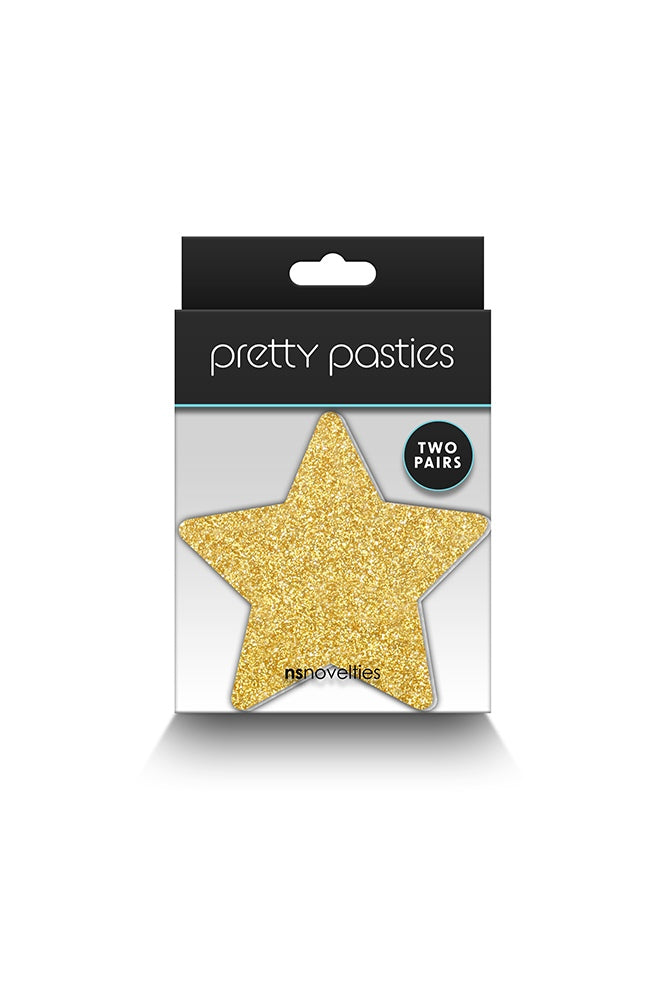 NS Novelties - Pretty Pasties - Star Glitter Pasties 2 Pair - Black/Gold - Stag Shop