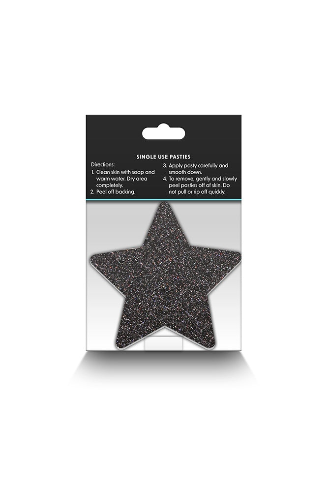 NS Novelties - Pretty Pasties - Star Glitter Pasties 2 Pair - Black/Gold - Stag Shop