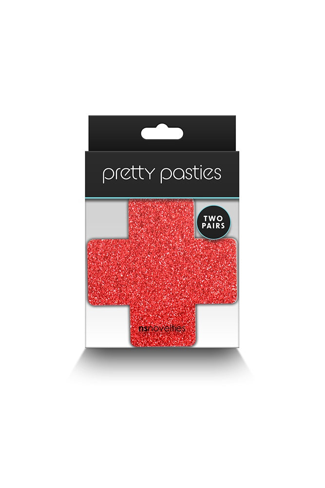 NS Novelties - Pretty Pasties - Cross Glitter Pasties 2 Pair - Silver/Red - Stag Shop