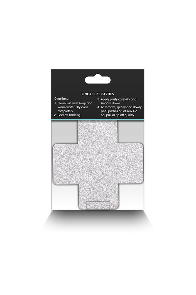 NS Novelties - Pretty Pasties - Cross Glitter Pasties 2 Pair - Silver/Red - Stag Shop