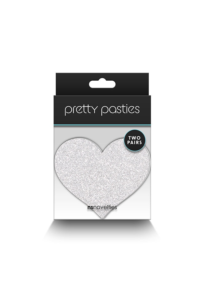 NS Novelties - Pretty Pasties - Heart Glitter Pasties 2 Pair - Silver/Red - Stag Shop