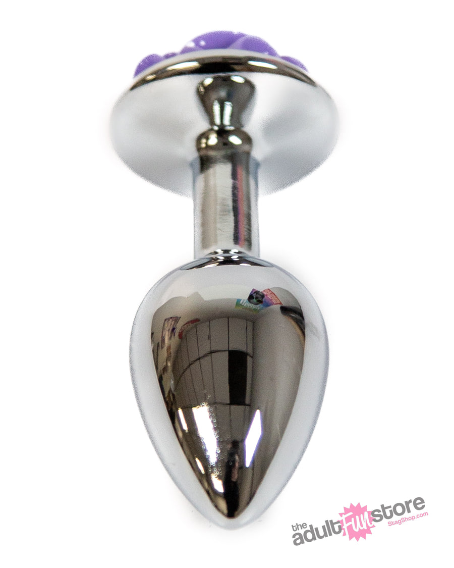 NS Novelties - Rear Assets - Aluminum Rose Butt Plug - Purple/Silver - Small - 3 Inch - Stag Shop