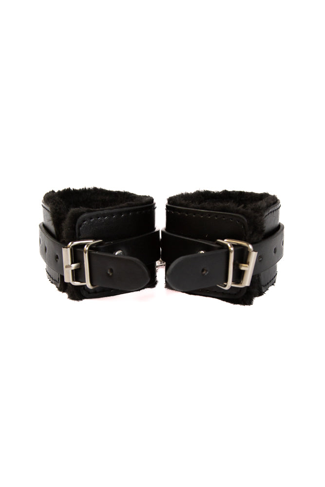 Ouch by Shots Toys - Plush Leather Wrist Cuffs - Black - Stag Shop