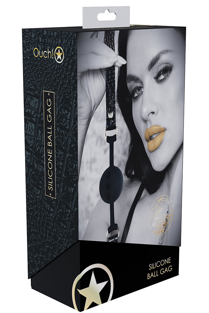 Ouch International - Rome Collection - Breathable Silicone Ball Gag - Black/Gold - Stag Shop