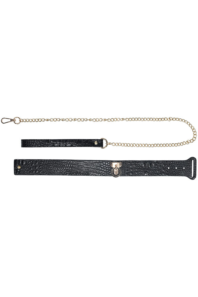 Ouch International - Rome Collection - Collar With Leash - Black/Gold - Stag Shop