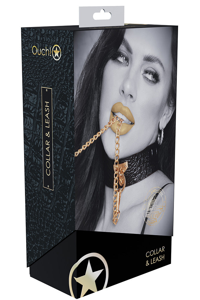 Ouch International - Rome Collection - Collar With Leash - Black/Gold - Stag Shop