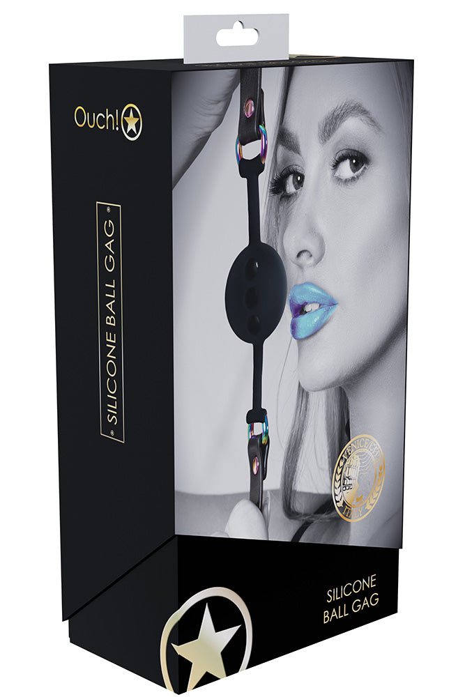 Ouch International - Venice Collection - Silicone Ball Gag - Black/Iridescent - Stag Shop