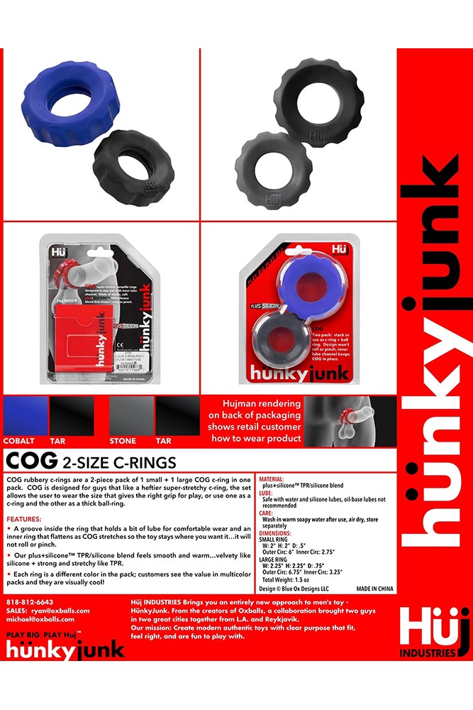 Oxballs - Hunkyjunk - Cog 2-Pack Cock Rings - Assorted - Stag Shop