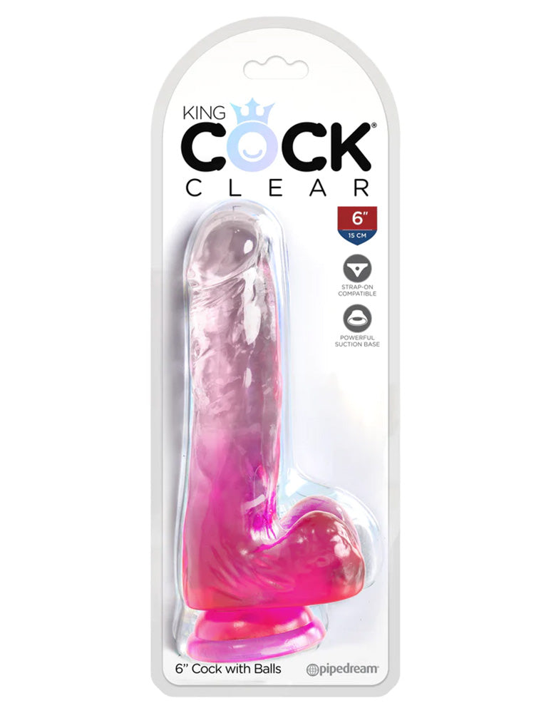 Pipedream - King Cock - 6 inch Clear Realistic Cock with Balls - Pink - Stag Shop