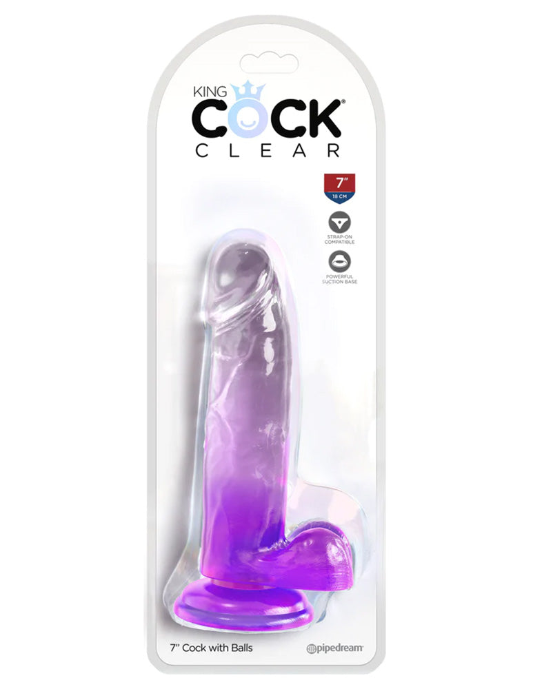 Pipedream - King Cock - 7 inch Clear Realistic Cock with Balls - Purple - Stag Shop