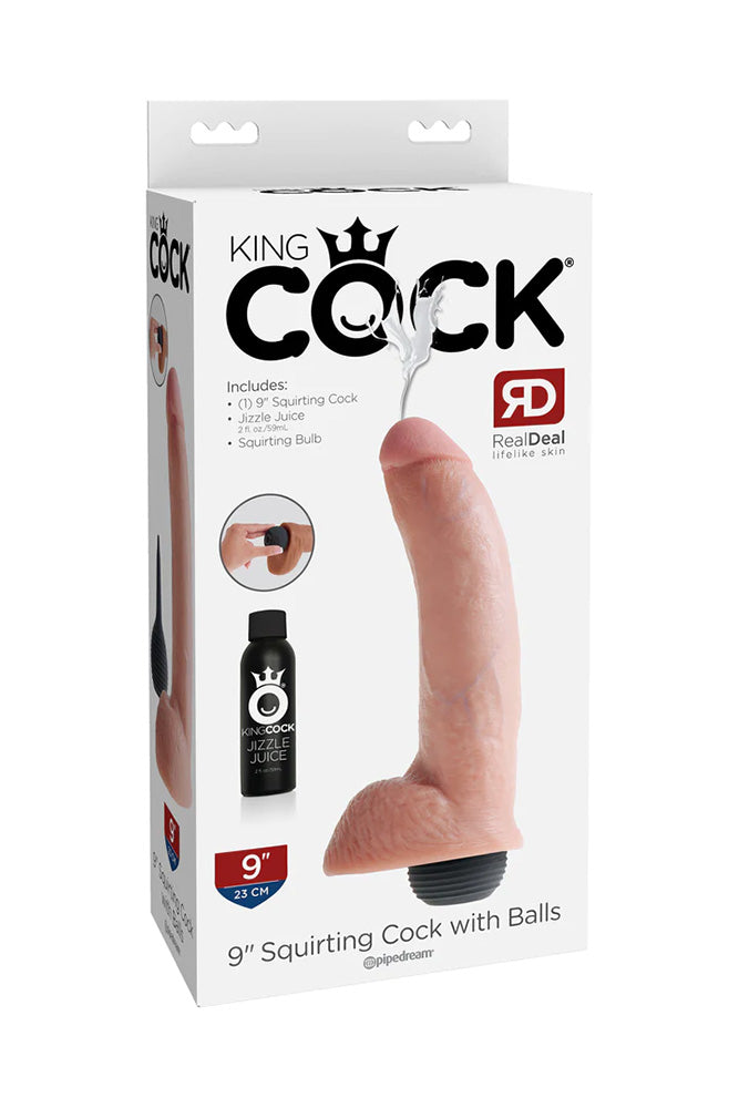 Pipedream - King Cock - Squirting Realistic Cock with Balls - 9 inch - Beige - Stag Shop