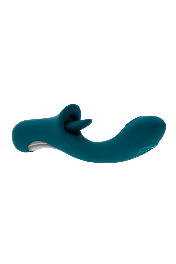 Playboy - Harmony Dual Vibrator with Flickering Tongue - Teal - Stag Shop