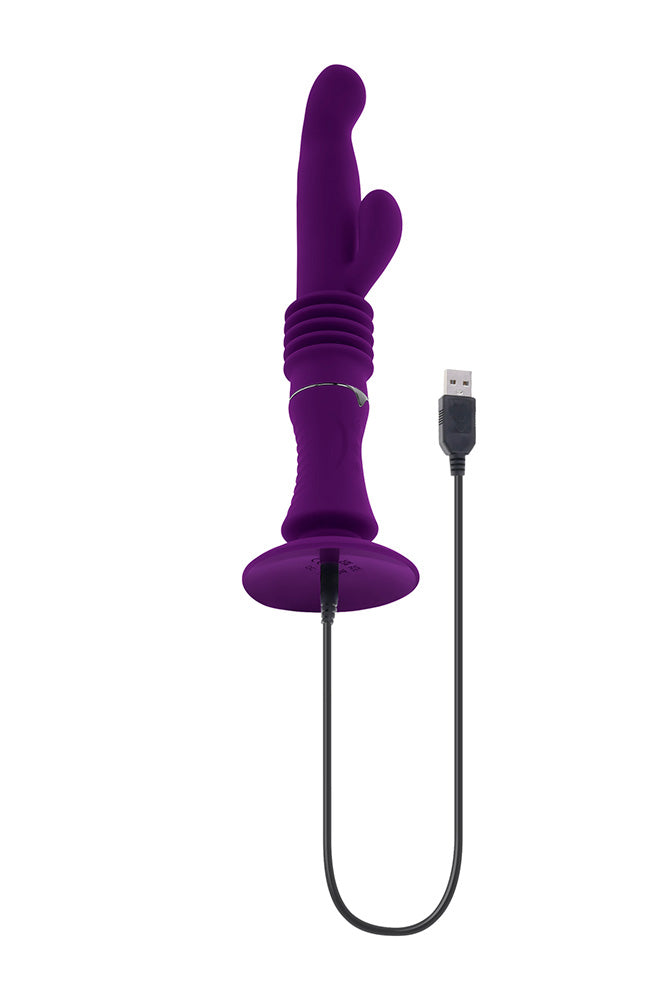 Playboy - Hoppy Ending Thrusting Rabbit Vibrator - Purple - Stag Shop