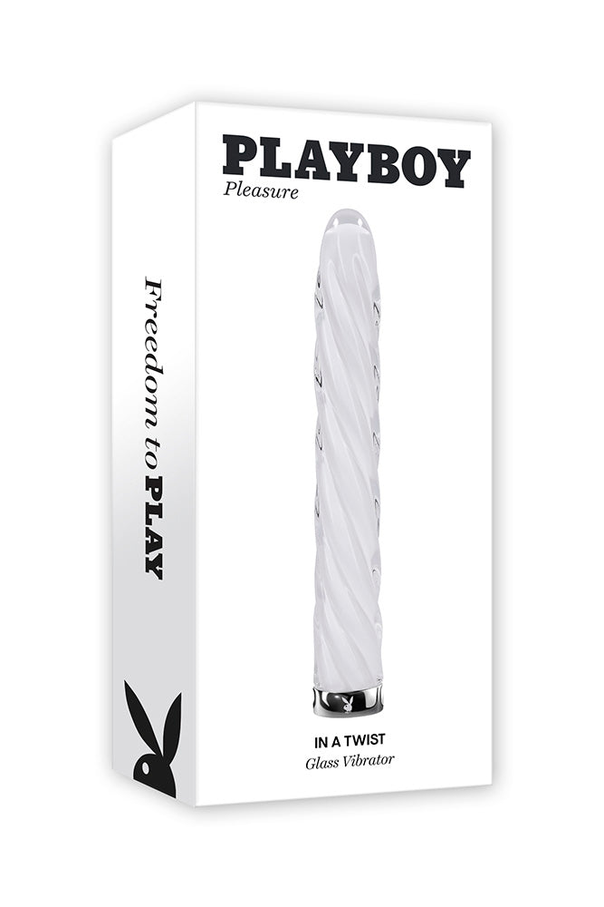 Playboy - In A Twist Glass Vibrator - Clear/White - Stag Shop