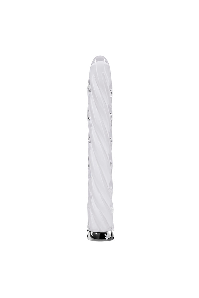 Playboy - In A Twist Glass Vibrator - Clear/White - Stag Shop