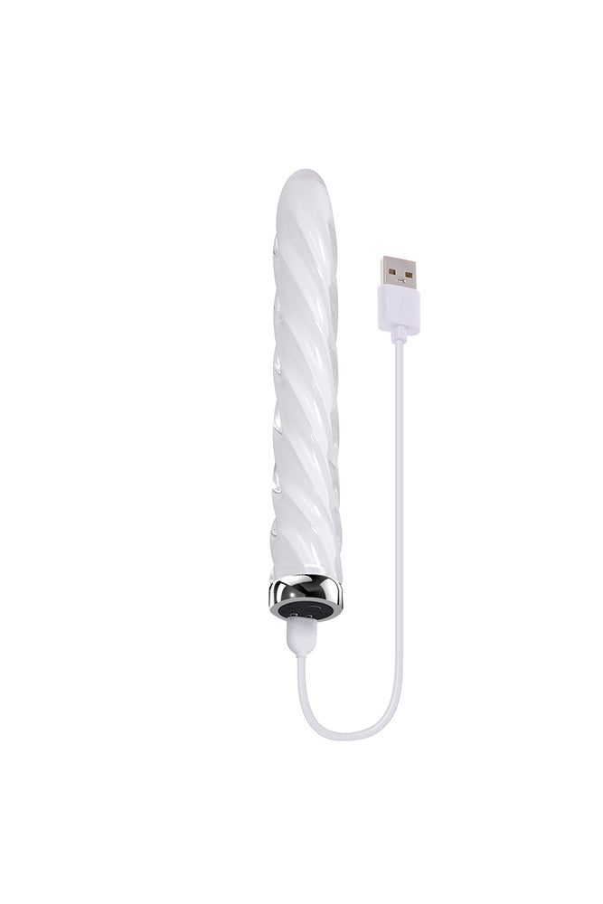 Playboy - In A Twist Glass Vibrator - Clear/White - Stag Shop