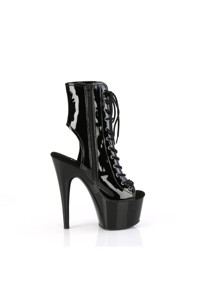 Pleaser USA - Adore 7" Patent Lace Up Bootie - Black - Stag Shop
